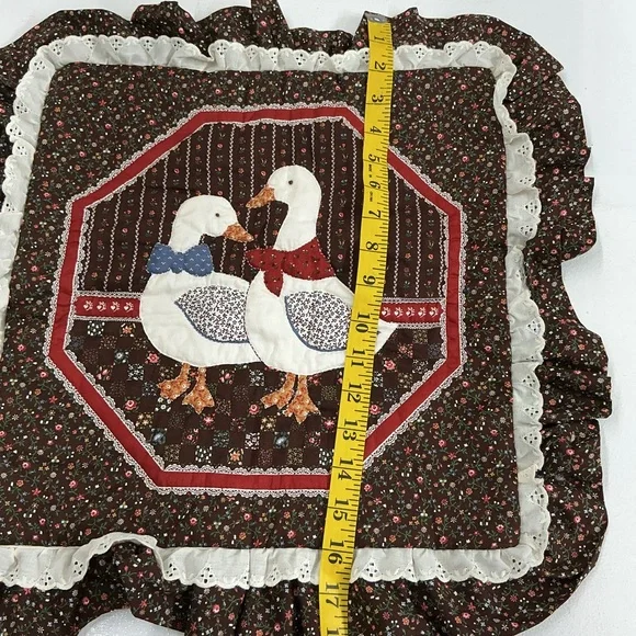 vintage handmade Charming Goose Accent Pillows - Brown and White - Picture 4 of 4